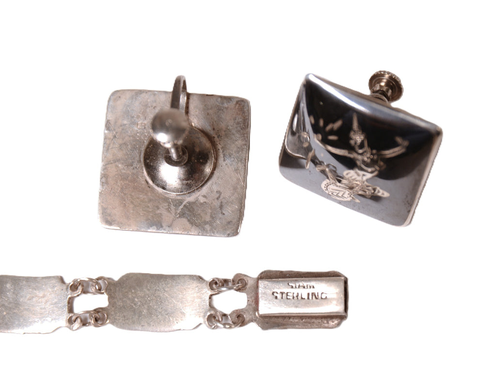 Navajo Sterling Silver Earrings and Bracelet Set