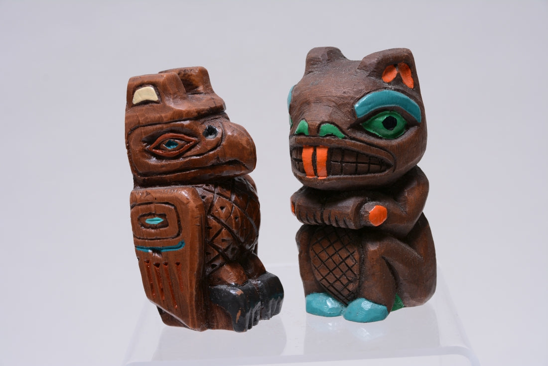 Two Totem Poles by Kiana of Alaska; NW Coastal Woodcarving