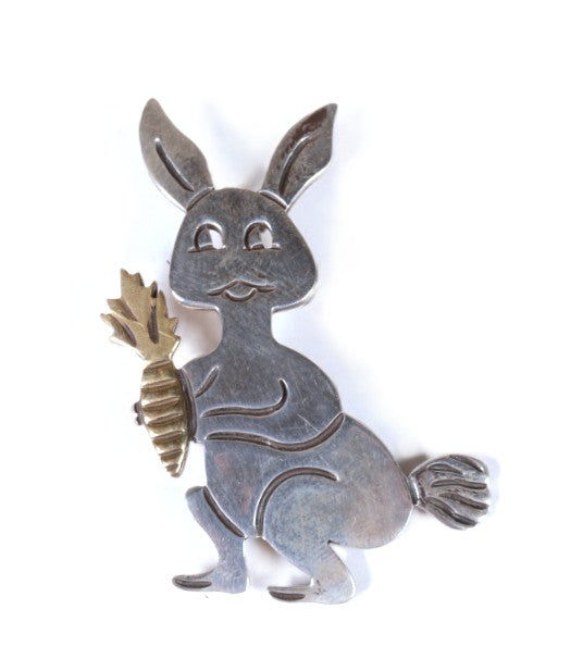 Vintage Mexico Silver and Brass Rabbit Pin