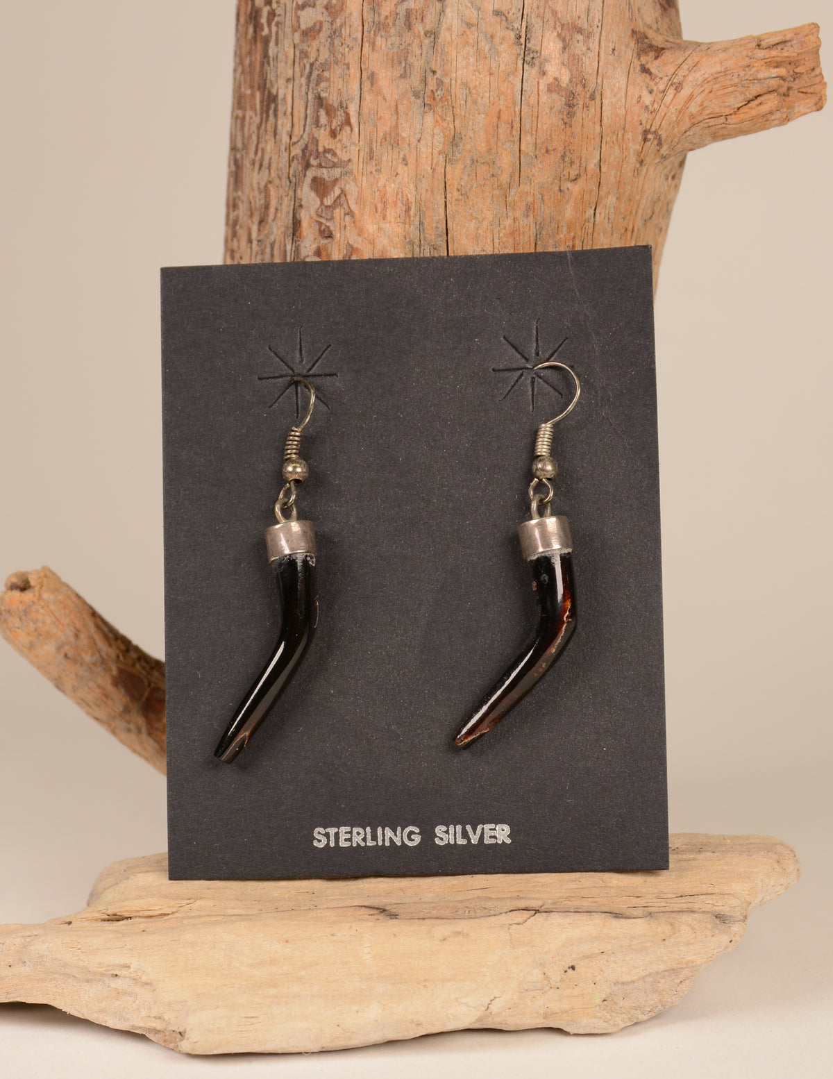 Vintage Zuni Jet and Sterling French Hook Earrings