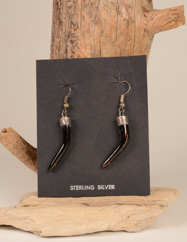 Vintage Zuni Jet and Sterling French Hook Earrings