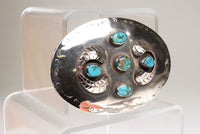 Mexican Silver and Turquoise Oval Belt Buckle