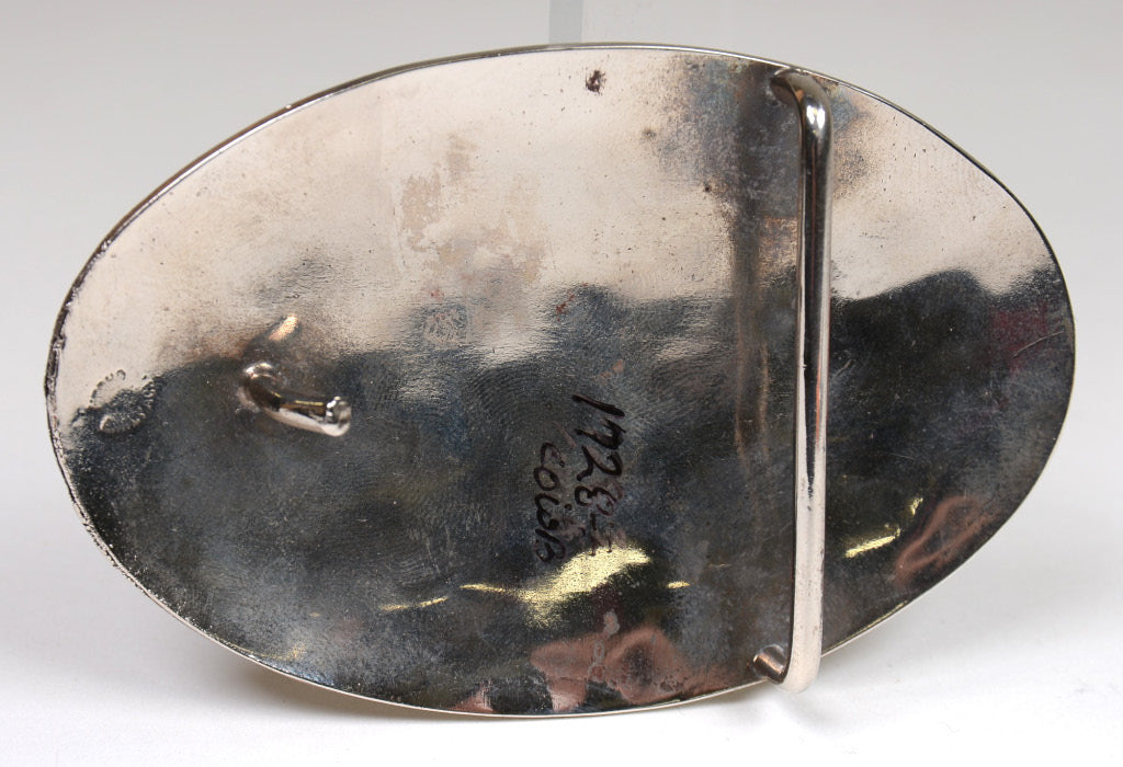 Mexican Silver and Turquoise Oval Belt Buckle