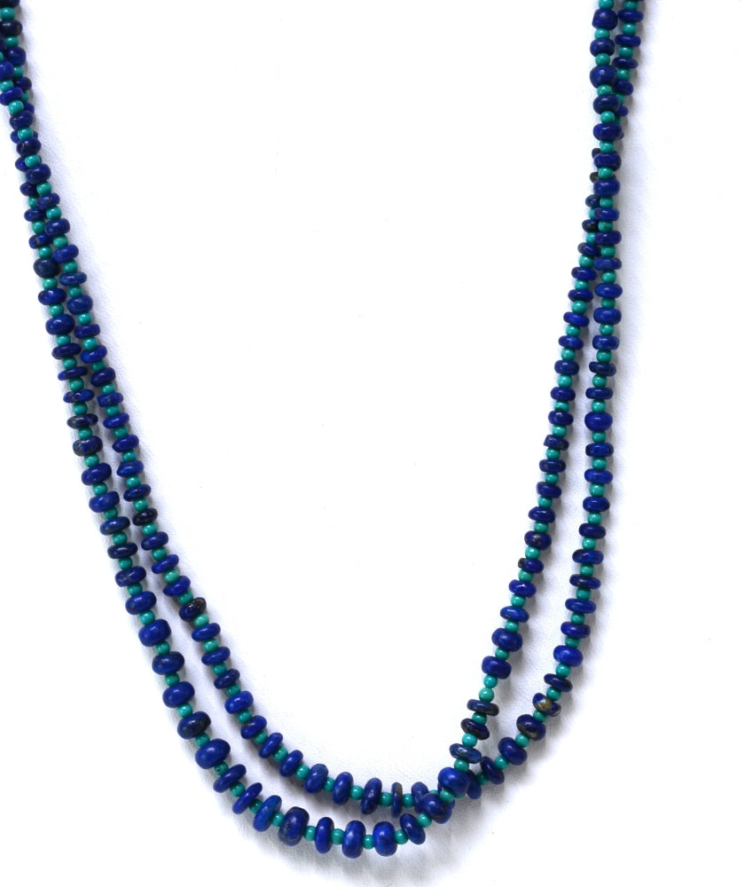 Navajo Necklace Double String Lapis and Turquoise Beads