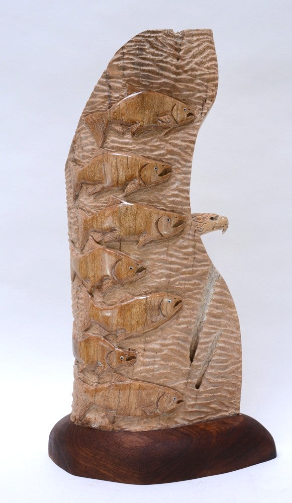 Fossil Whalebone  Eagle and Salmon Carving by Sam Dimmick