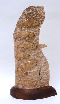 Fossil Whalebone  Eagle and Salmon Carving by Sam Dimmick