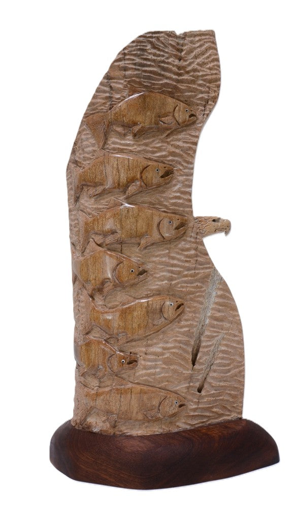 Fossil Whalebone  Eagle and Salmon Carving by Sam Dimmick