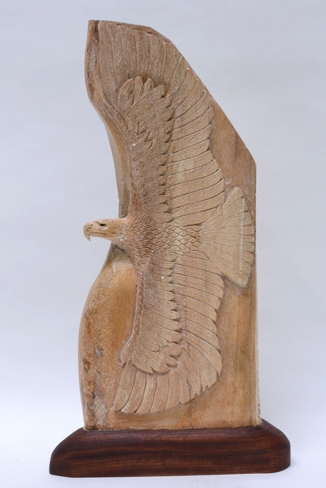 Fossil Whalebone  Eagle and Salmon Carving by Sam Dimmick