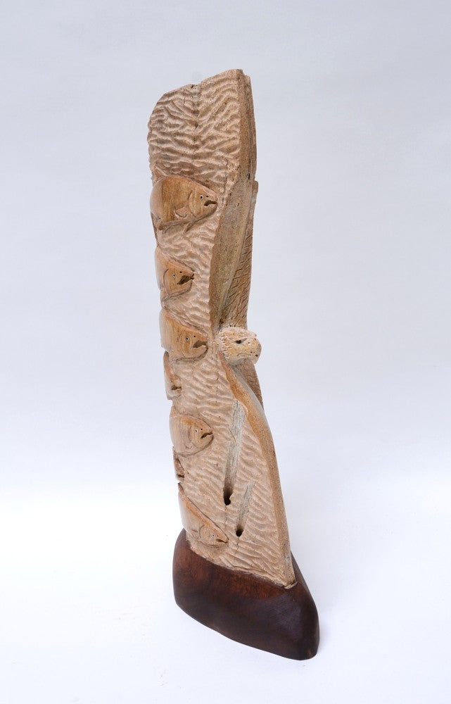 Fossil Whalebone  Eagle and Salmon Carving by Sam Dimmick