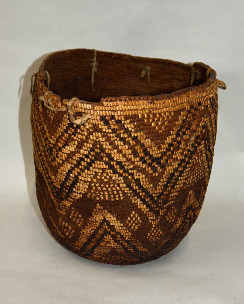 Very Large Coast Salish Burden Hard Basket with tump lines