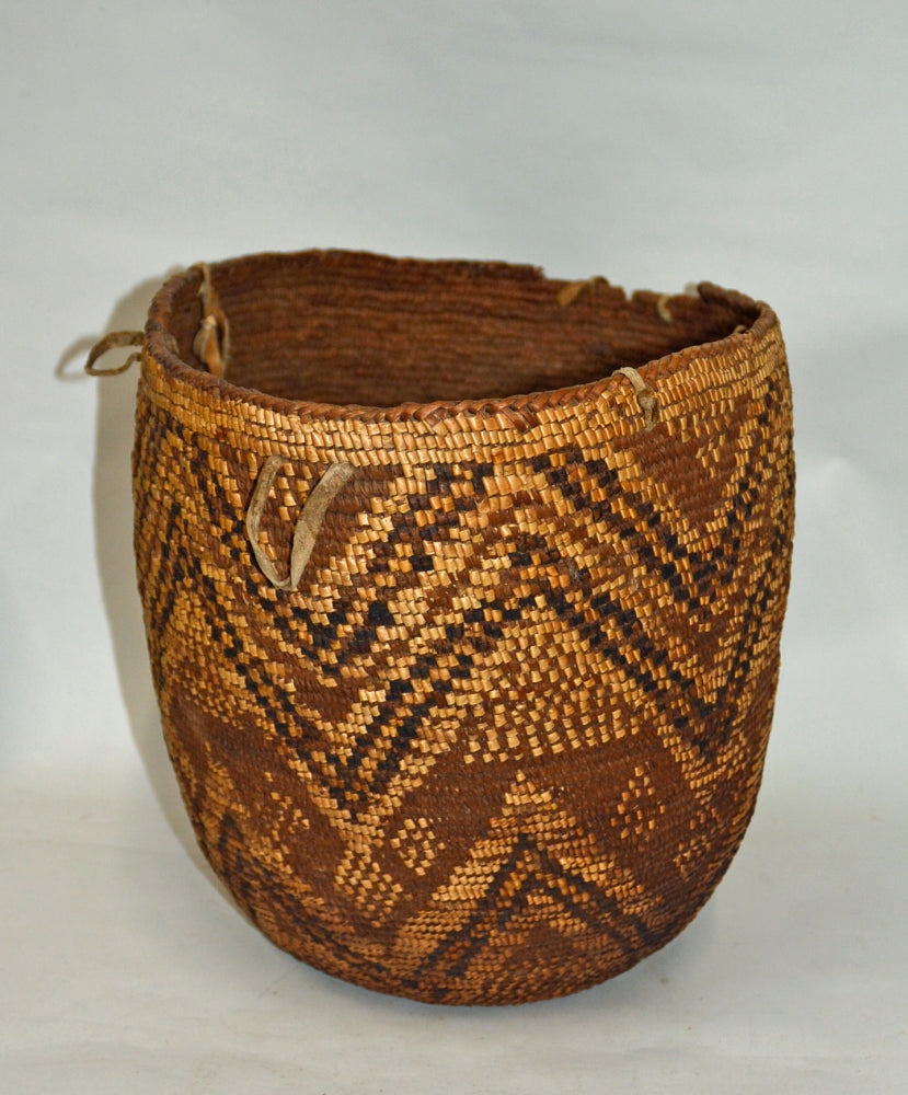 Very Large Coast Salish Burden Hard Basket with tump lines