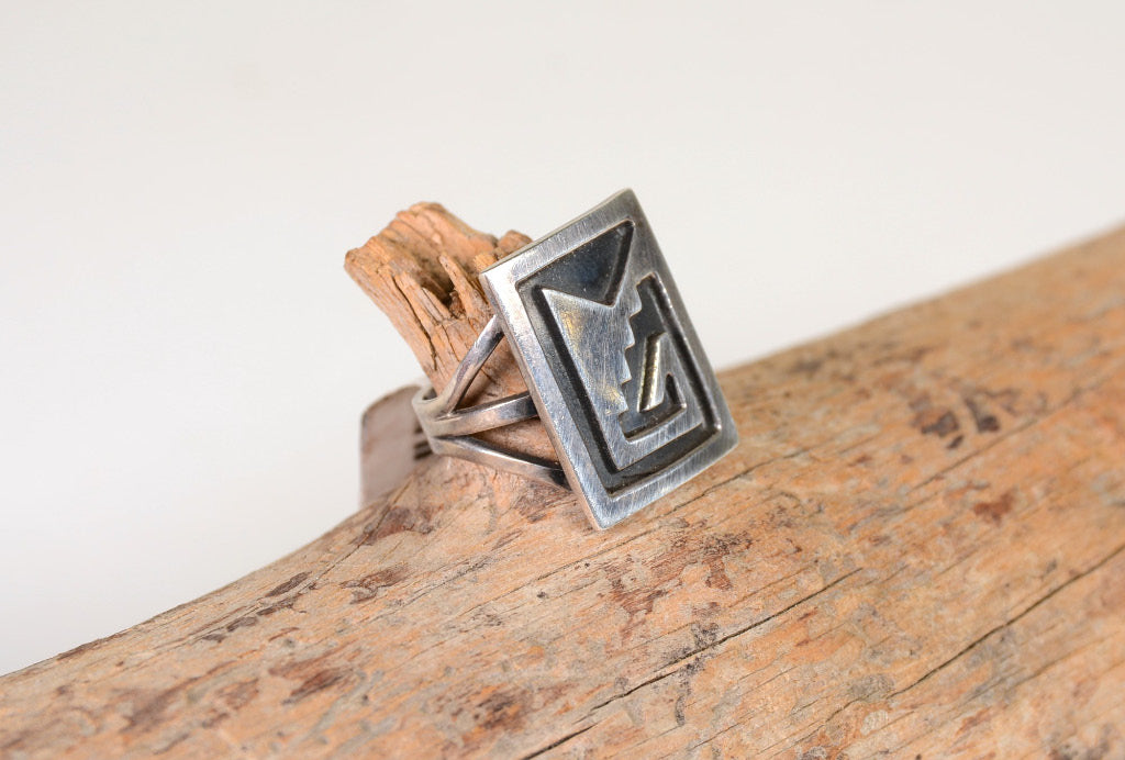 Hopi Silver Overlay Ring Size 6
