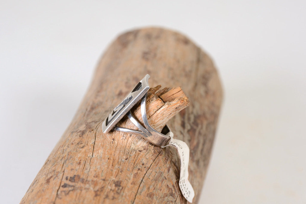 Hopi Silver Overlay Ring Size 6