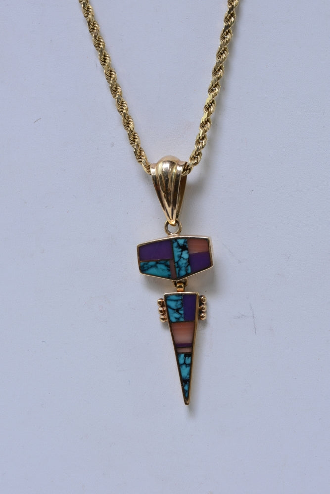 Navajo 14K Gold Pendant and 14K Heavy Rope Necklace by Ray Tracey