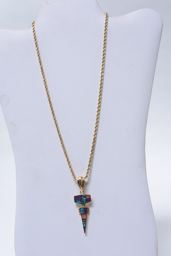 Navajo 14K Gold Pendant and 14K Heavy Rope Necklace by Ray Tracey