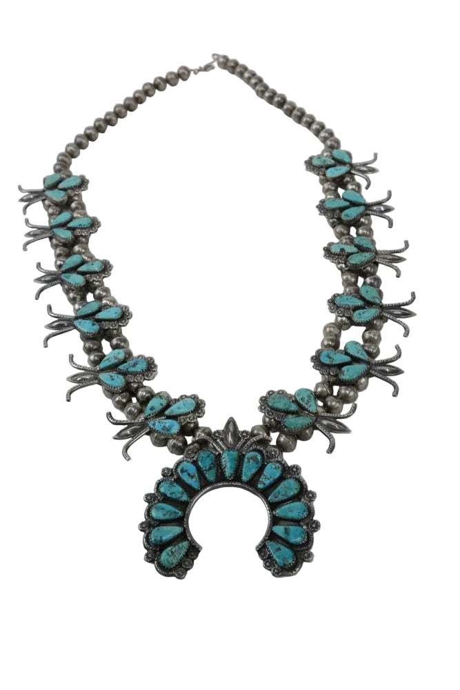Fine Zuni Squash Blossom Turquoise Necklace by Dan Simplicio
