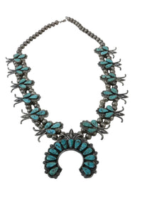 Fine Zuni Squash Blossom Turquoise Necklace by Dan Simplicio
