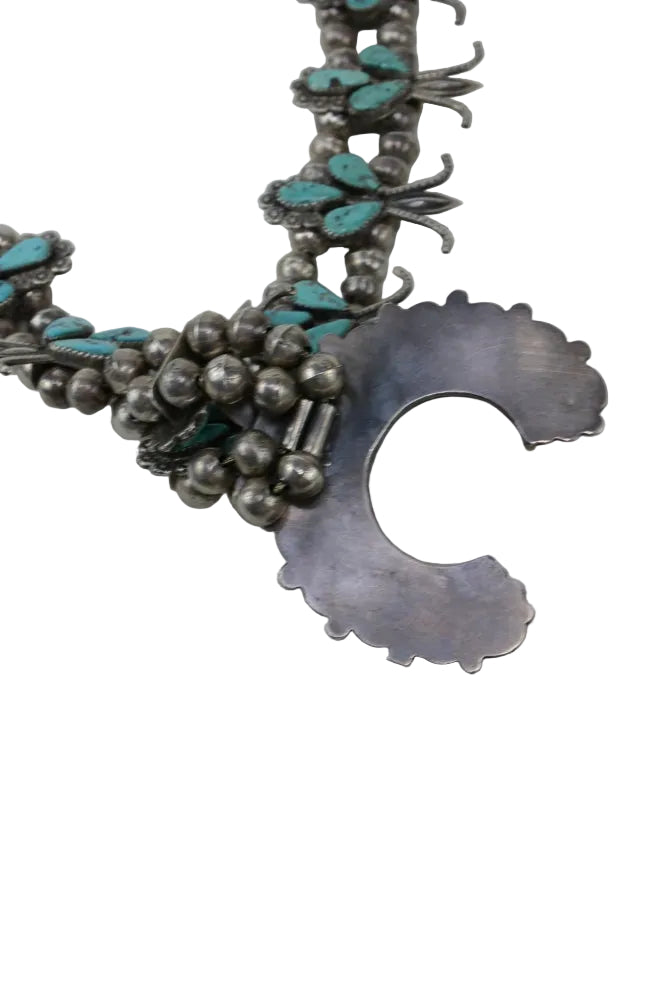 Fine Zuni Squash Blossom Turquoise Necklace by Dan Simplicio
