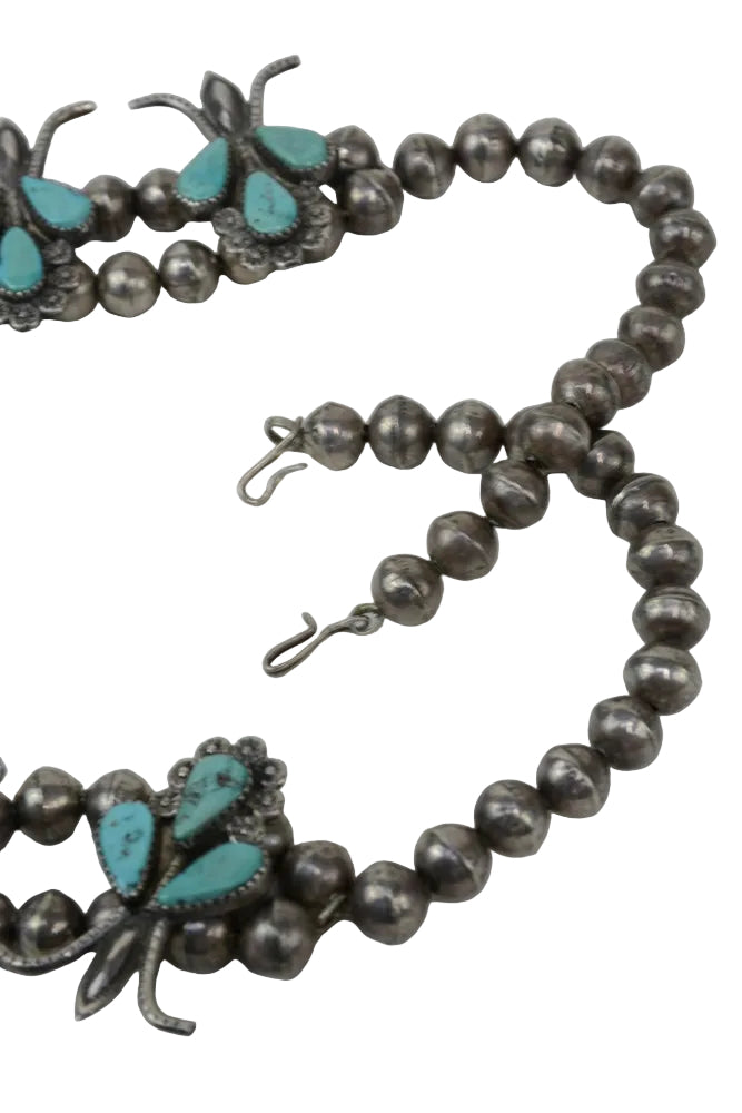 Fine Zuni Squash Blossom Turquoise Necklace by Dan Simplicio