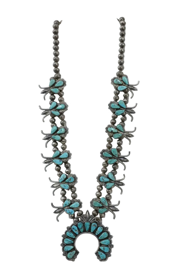 Fine Zuni Squash Blossom Turquoise Necklace by Dan Simplicio