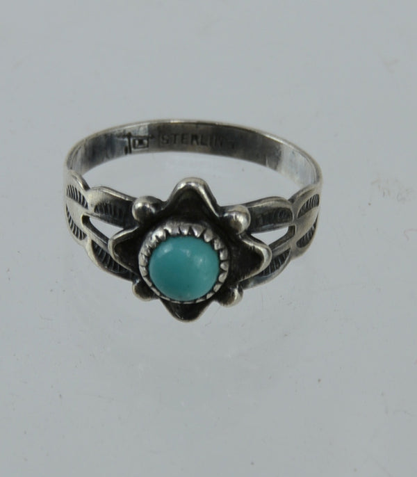 Navajo Sterling Silver Ring with Small Turquoise Setting