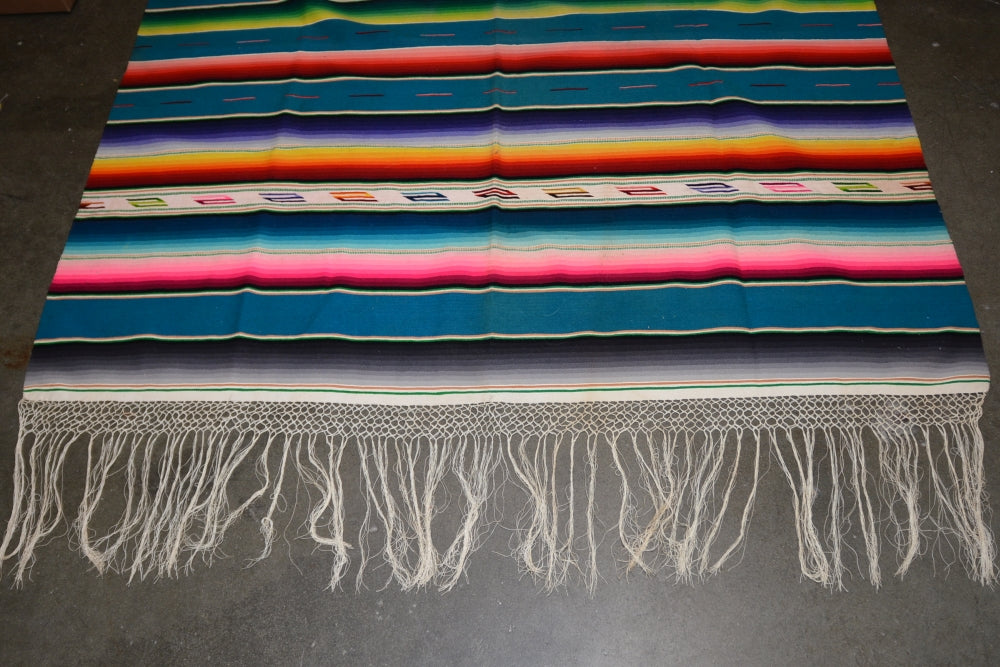 Large Antique Mexican Blanket Saltillo "Rainbow" Serape