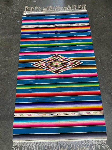 Large Antique Mexican Blanket Saltillo "Rainbow" Serape