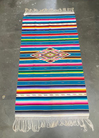 Large Antique Mexican Blanket Saltillo "Rainbow" Serape