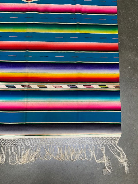 Large Antique Mexican Blanket Saltillo "Rainbow" Serape