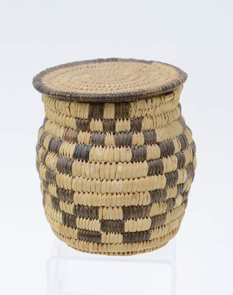 Papago lidded basketry jar