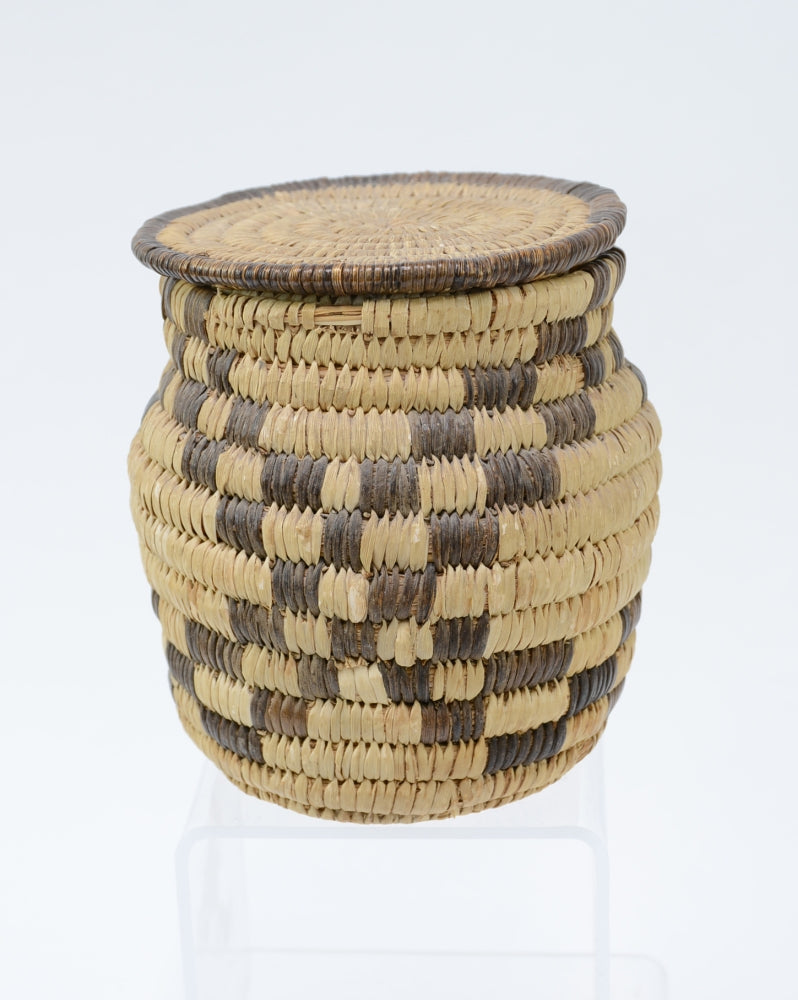 Papago lidded basketry jar
