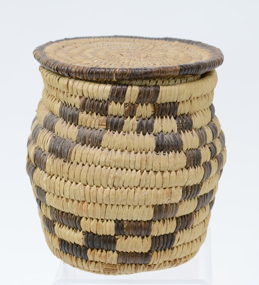 Papago lidded basketry jar