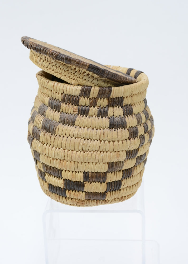 Papago lidded basketry jar