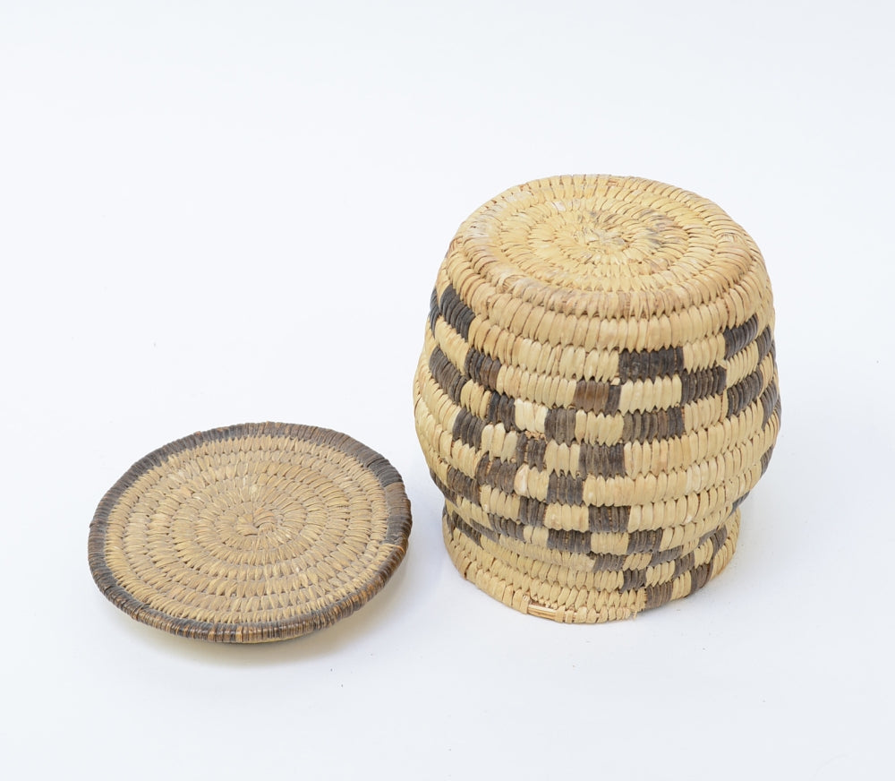 Papago lidded basketry jar