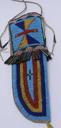 Plains Dag Knife with beaded sheath with turtle handle