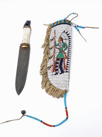 Sioux Dag Knife with beaded sheath with bone handle