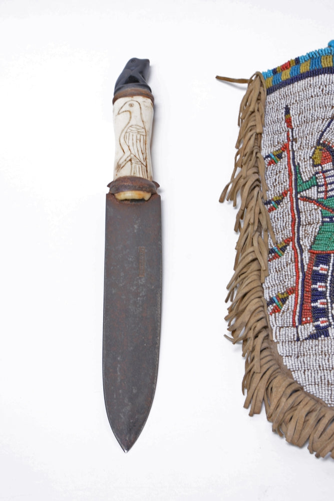 Sioux Dag Knife with beaded sheath with bone handle