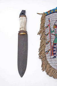 Sioux Dag Knife with beaded sheath with bone handle