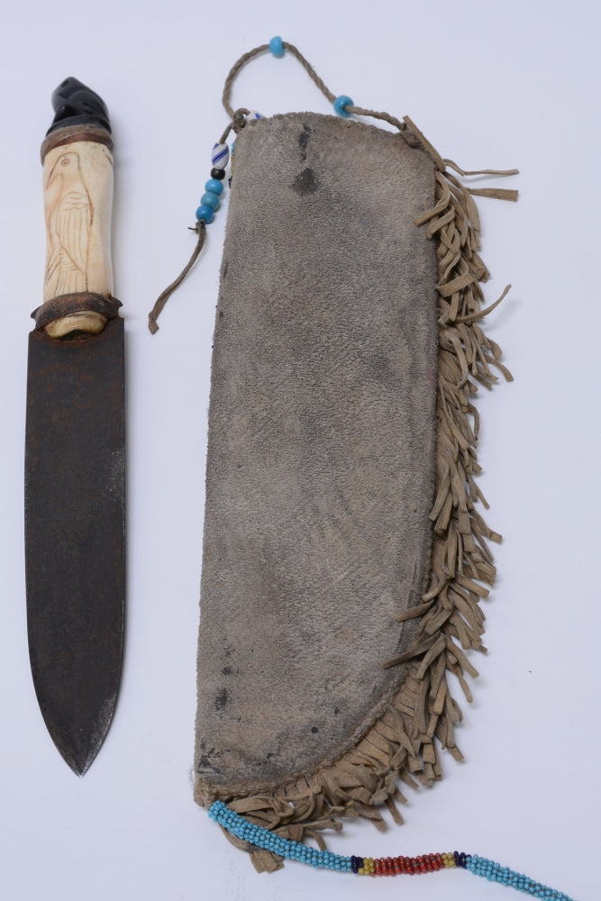 Sioux Dag Knife with beaded sheath with bone handle