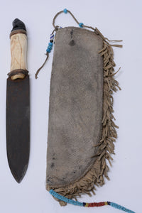 Sioux Dag Knife with beaded sheath with bone handle