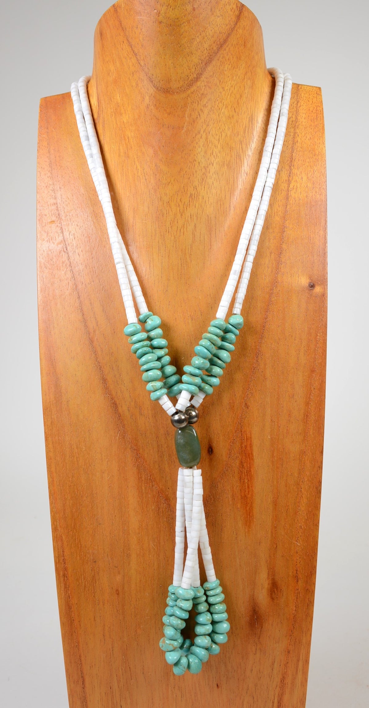 Navajo Two-Strand Shell Heishi and Turquoise Necklace
