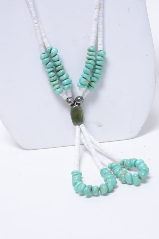 Navajo Two-Strand Shell Heishi and Turquoise Necklace