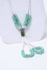 Navajo Two-Strand Shell Heishi and Turquoise Necklace