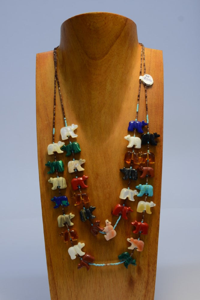 Zuni Two Strand Bear Fetish Necklace