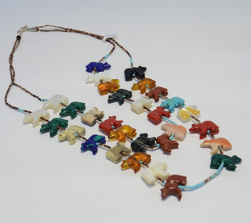 Zuni Two Strand Bear Fetish Necklace
