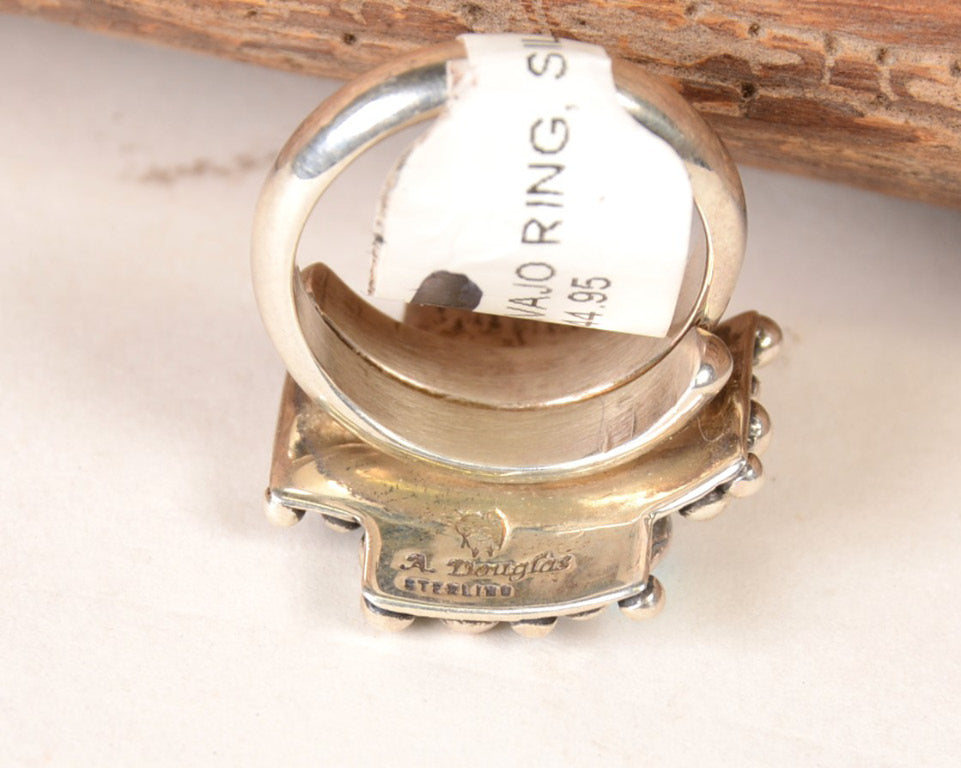 Navajo Ring; Silver Balls Turquoise Cross by Akee Douglas Size: 7