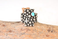 Navajo Ring; Silver Balls Turquoise Cross by Akee Douglas Size: 7