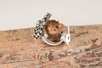 Navajo Ring; Silver Balls Turquoise Cross by Akee Douglas Size: 7