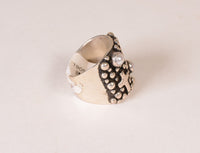Navajo Ring; Silver Balls -  Pearls - Cross motif by Akee Douglas Size: 6
