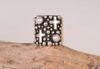 Navajo Ring; Silver Balls -  Pearls - Cross motif by Akee Douglas Size: 6